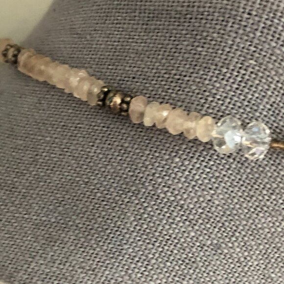 Rose Quartz Teardrop & Crystal Bead Silver Necklace - Bridgerton Regency Core - Picture 7 of 7